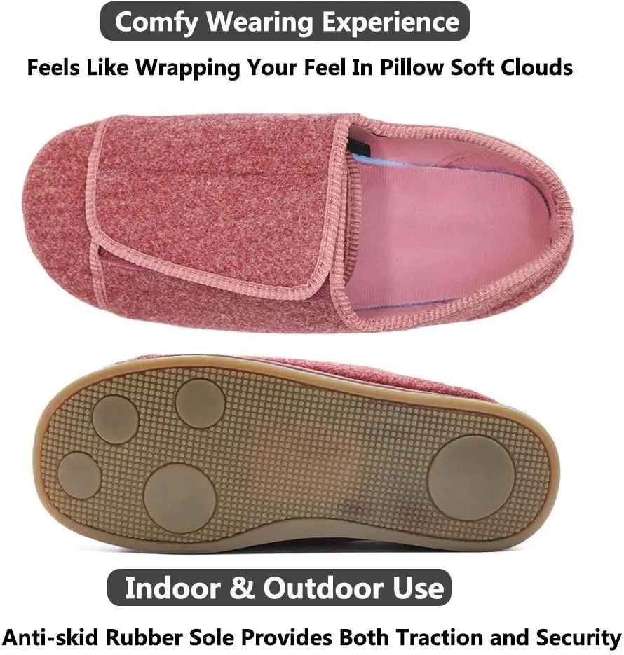 Women's Extra Wide Diabetic Shoes, Adjustable Closures Elderly Women Slippers Fit for Edema Orthopaedic Fasciitis