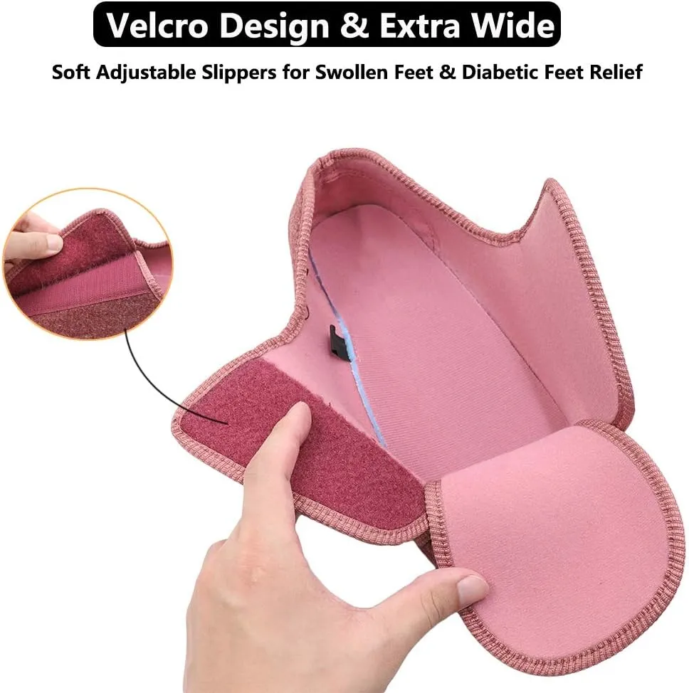 Women's Extra Wide Diabetic Shoes, Adjustable Closures Elderly Women Slippers Fit for Edema Orthopaedic Fasciitis