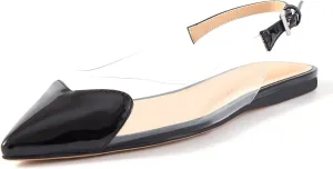 Women's Fashion Pointed Toe Heart Transparent PVC Slingback Flat Shoes Comfort Slip On Cap Toe Clear Ballet Flats Work Wedding Dress Flat Shoes for Women
