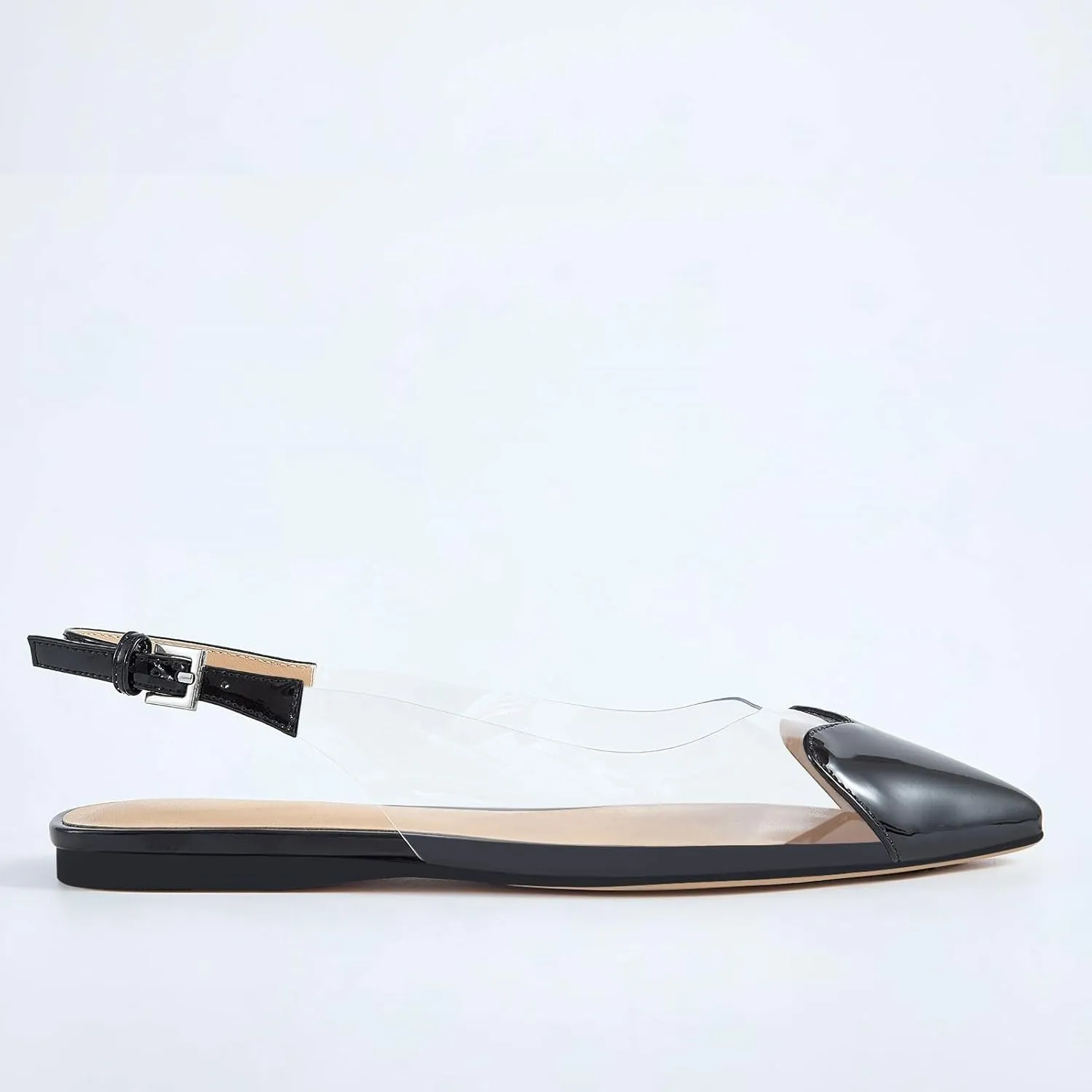 Women's Fashion Pointed Toe Heart Transparent PVC Slingback Flat Shoes Comfort Slip On Cap Toe Clear Ballet Flats Work Wedding Dress Flat Shoes for Women