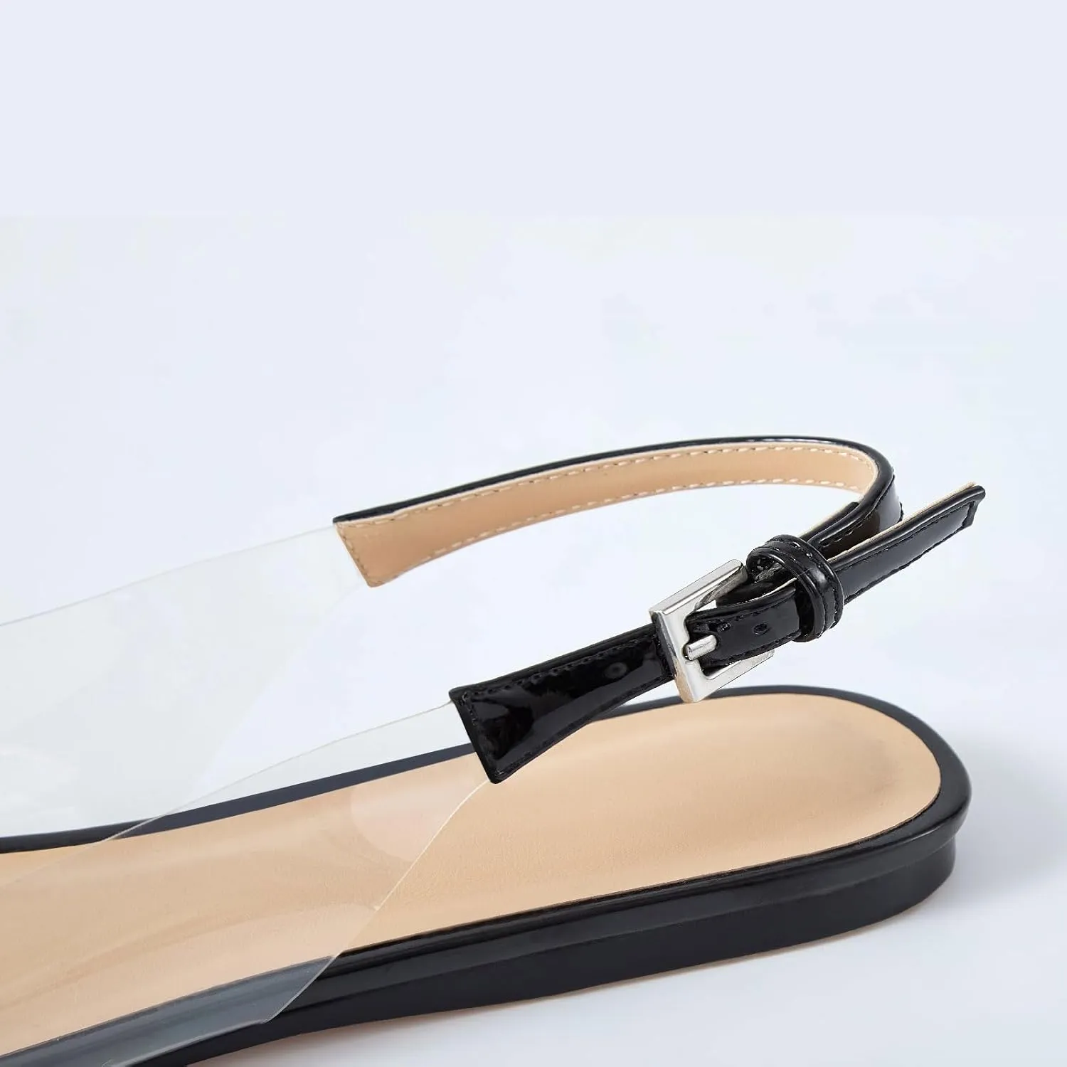 Women's Fashion Pointed Toe Heart Transparent PVC Slingback Flat Shoes Comfort Slip On Cap Toe Clear Ballet Flats Work Wedding Dress Flat Shoes for Women