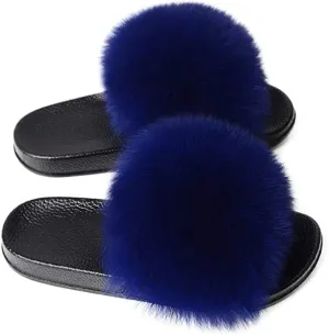 Women's Faux Fur Slippers Open Toe Fuzzy Slippers Cute Furry Slides