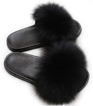 Women's Faux Fur Slippers Open Toe Fuzzy Slippers Cute Furry Slides