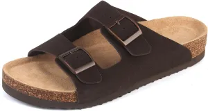 Women's Flat Sandals Cork Footbed 2 Straps Slide Sandal with Adjustable Buckle Slip on Slippers