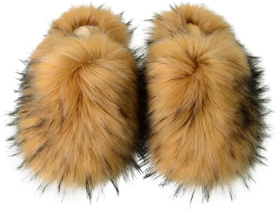 Womens Fluffy Faux Fur Slides Furry Soft Plush House Slippers Shoes Indoor Outdoor Slip On Slipper