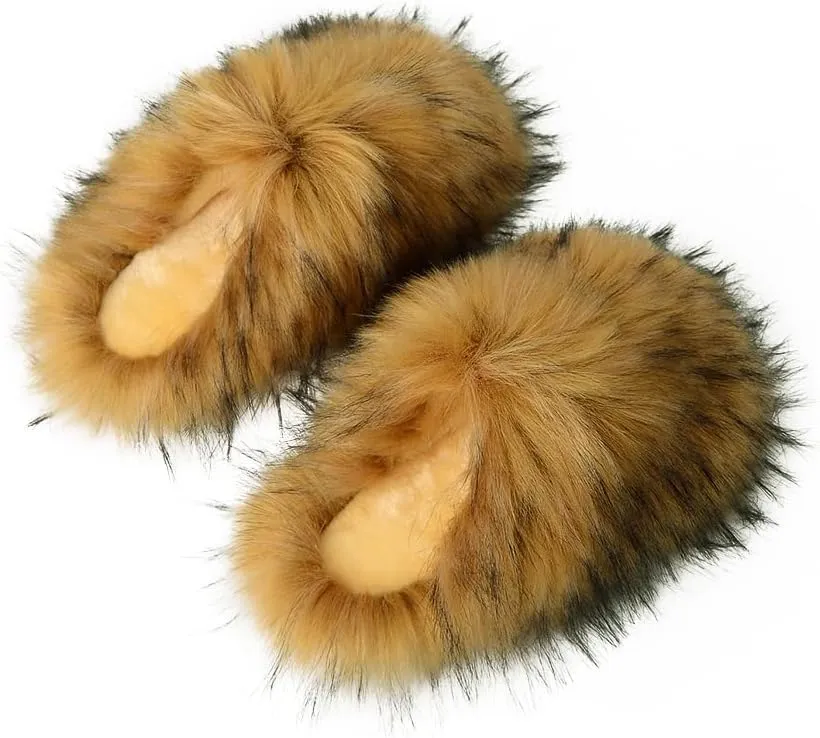 Womens Fluffy Faux Fur Slides Furry Soft Plush House Slippers Shoes Indoor Outdoor Slip On Slipper