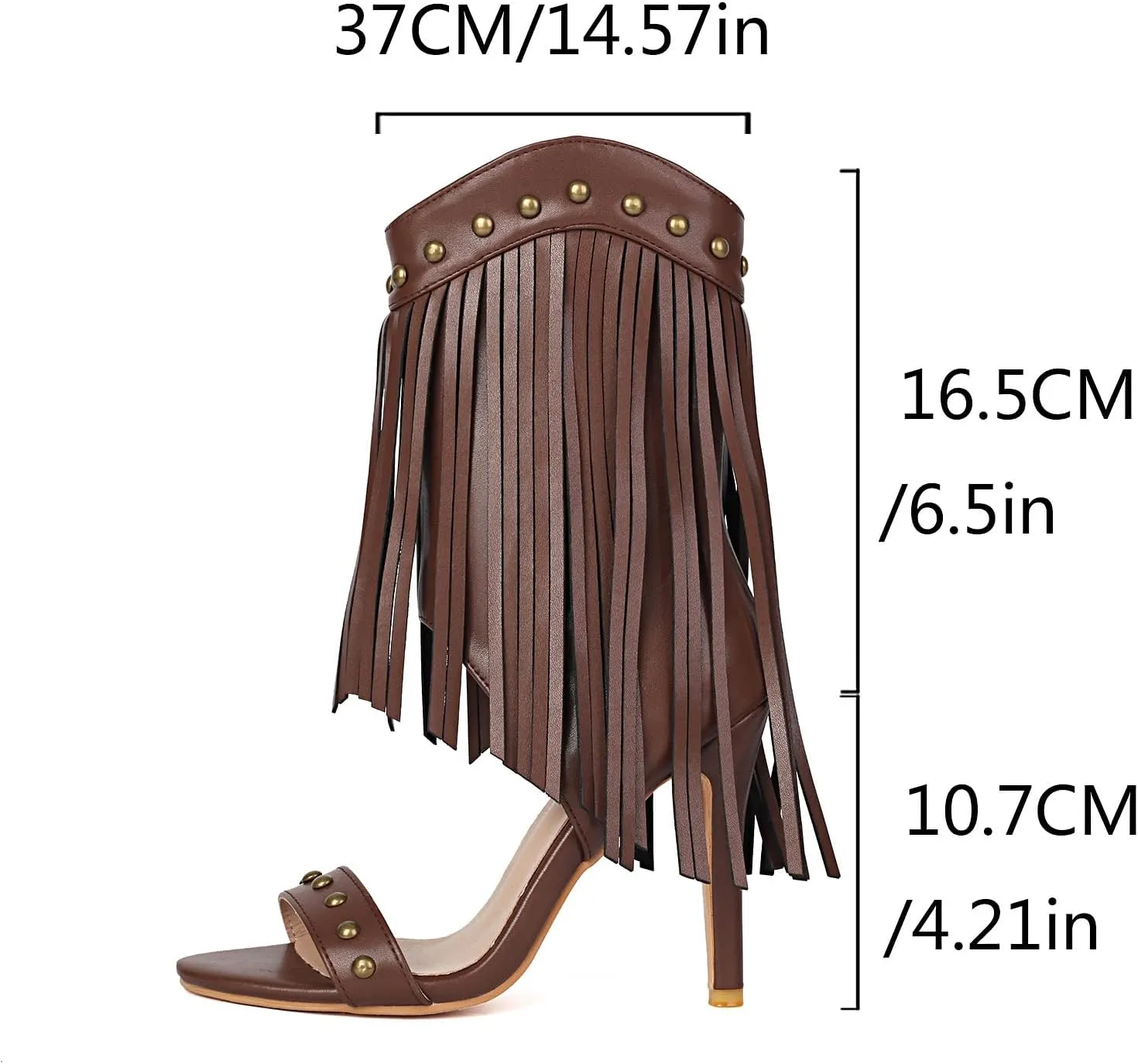 Women's Fringed High Heels Side Zipper Ankle Sandal Boots Studded Heeled Sandals