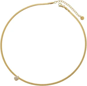 Women's Gold Plated Stainless Steel Snake Chain Choker with Small Reddish-Orange Crystal Accent Charm - Gold White