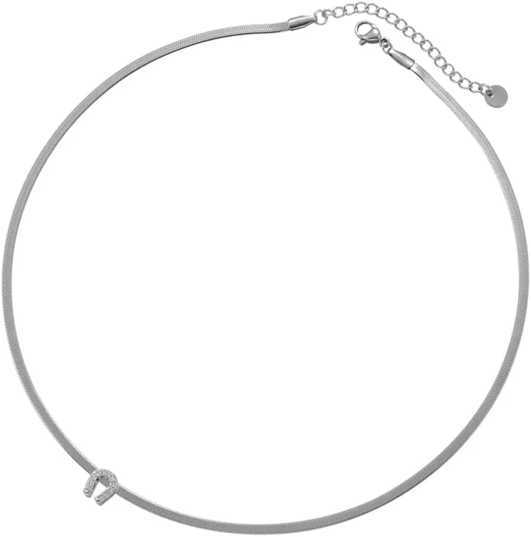 Women's Gold Plated Stainless Steel Snake Chain Choker with Small Reddish-Orange Crystal Accent Charm - Silver White
