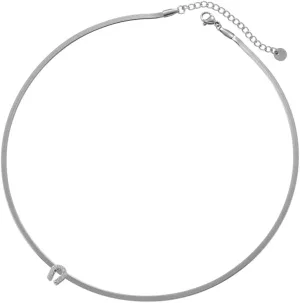 Women's Gold Plated Stainless Steel Snake Chain Choker with Small Reddish-Orange Crystal Accent Charm - Silver White