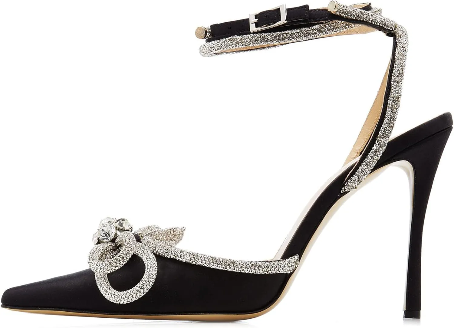 Women's Heeled Sandals Pointed Toe Crystal Heart Glitter Pumps Rhinestones Embellished Ankle Strap Slip-On Stilettos Wedding Party Dress Shoes