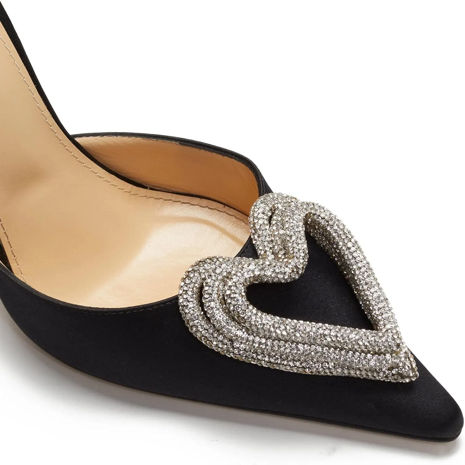 Women's Heeled Sandals Pointed Toe Crystal Heart Glitter Pumps Rhinestones Embellished Ankle Strap Slip-On Stilettos Wedding Party Dress Shoes