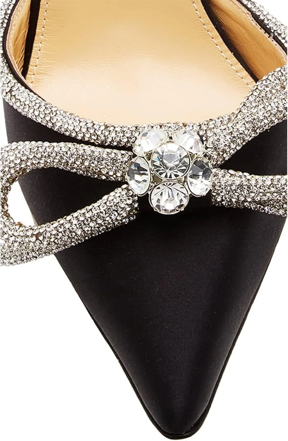 Women's Heeled Sandals Pointed Toe Crystal Heart Glitter Pumps Rhinestones Embellished Ankle Strap Slip-On Stilettos Wedding Party Dress Shoes