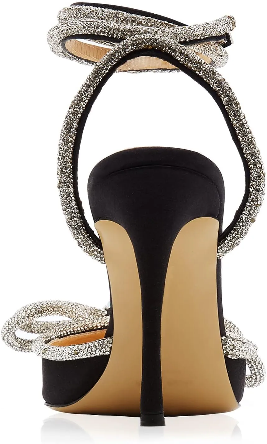 Women's Heeled Sandals Pointed Toe Crystal Heart Glitter Pumps Rhinestones Embellished Ankle Strap Slip-On Stilettos Wedding Party Dress Shoes