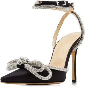 Women's Heeled Sandals Pointed Toe Crystal Heart Glitter Pumps Rhinestones Embellished Ankle Strap Slip-On Stilettos Wedding Party Dress Shoes