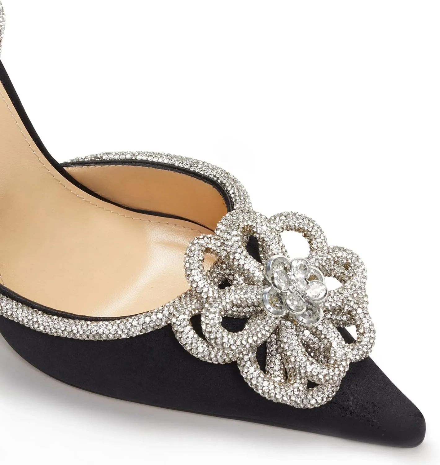Women's Heeled Sandals Pointed Toe Crystal Heart Glitter Pumps Rhinestones Embellished Ankle Strap Slip-On Stilettos Wedding Party Dress Shoes