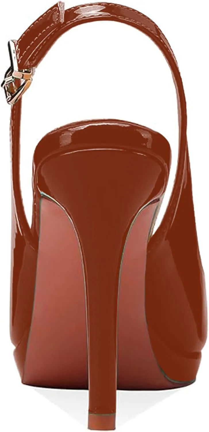 Women's High Heels Platform Peep Toe Pumps Stiletto Heel Slingback Party Dress Office Fashion Shoes Patent Leather Sandal Pumps