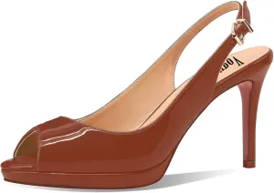 Women's High Heels Platform Peep Toe Pumps Stiletto Heel Slingback Party Dress Office Fashion Shoes Patent Leather Sandal Pumps