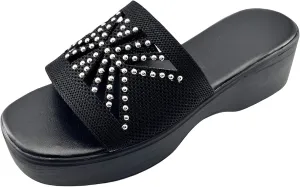 Womens Knit Slides Sandals with Plantar Fasciitis Open Toe Breathable Platform Sandals Casual Yoga Mat Thick Cushion Slippers Sparkling Shoes Slip On Indoor Outdoor