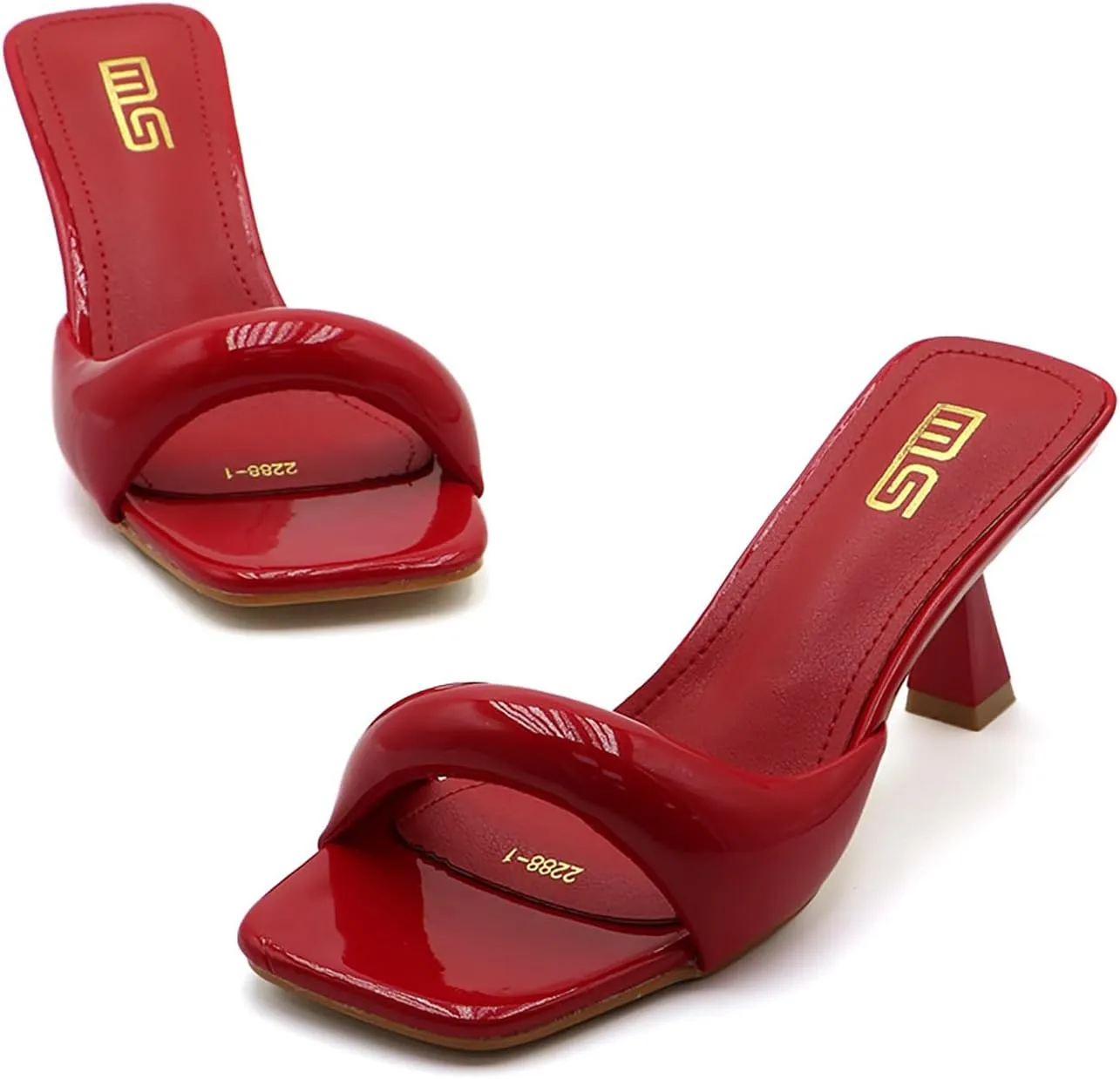 Women's Leather One Band Square Open Toe Stiletto Slide Sandals Fashion Slip-On Sexy Kitten Heel Mule Sandals Wedding Party Evening Prom Dance Backless Dress Slipper Pump Shoes