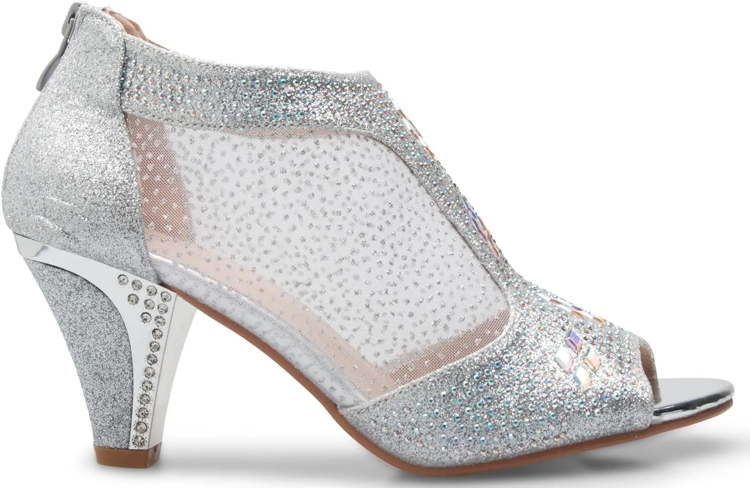 Women's Open Toe Glitter Shimmer T-Strap Cage Low Heels Wedge Sandal