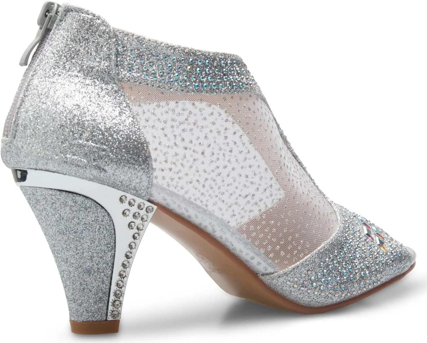 Women's Open Toe Glitter Shimmer T-Strap Cage Low Heels Wedge Sandal