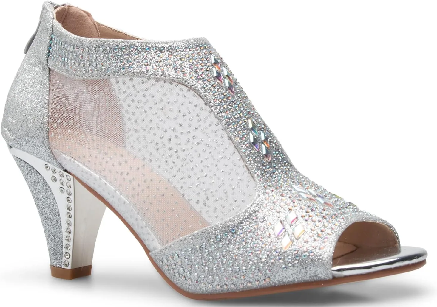 Women's Open Toe Glitter Shimmer T-Strap Cage Low Heels Wedge Sandal