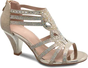 Women's Open Toe Strappy Rhinestone Dress Sandal Low Heel Wedding Shoes White Glitter - adorable, comfortable
