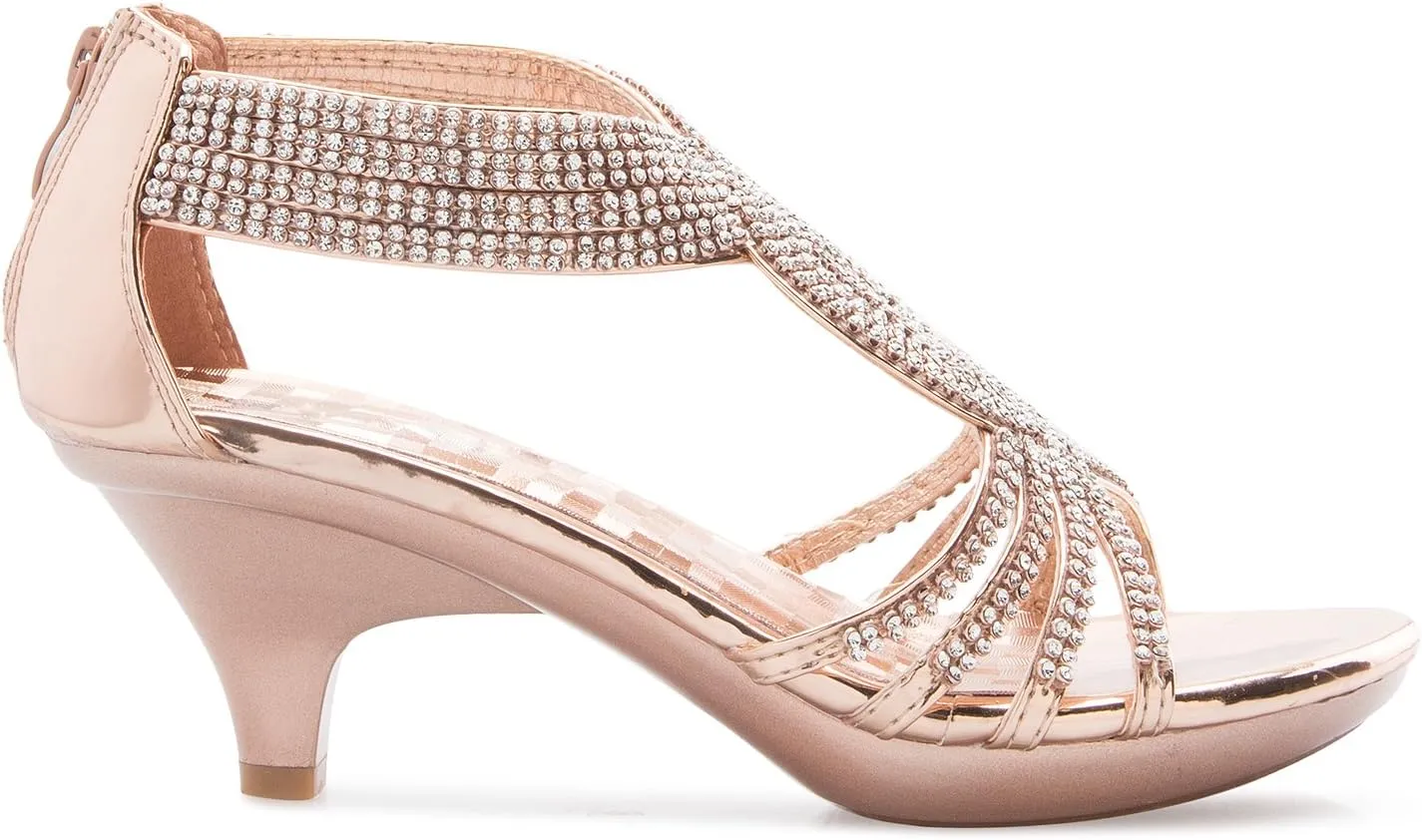 Women's Open Toe Strappy Rhinestone Dress Sandal Low Heel Wedding Shoes