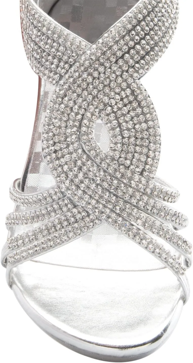 Women's Open Toe Strappy Rhinestone Dress Sandal Low Heel Wedding Shoes