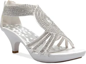 Women's Open Toe Strappy Rhinestone Dress Sandal Low Heel Wedding Shoes