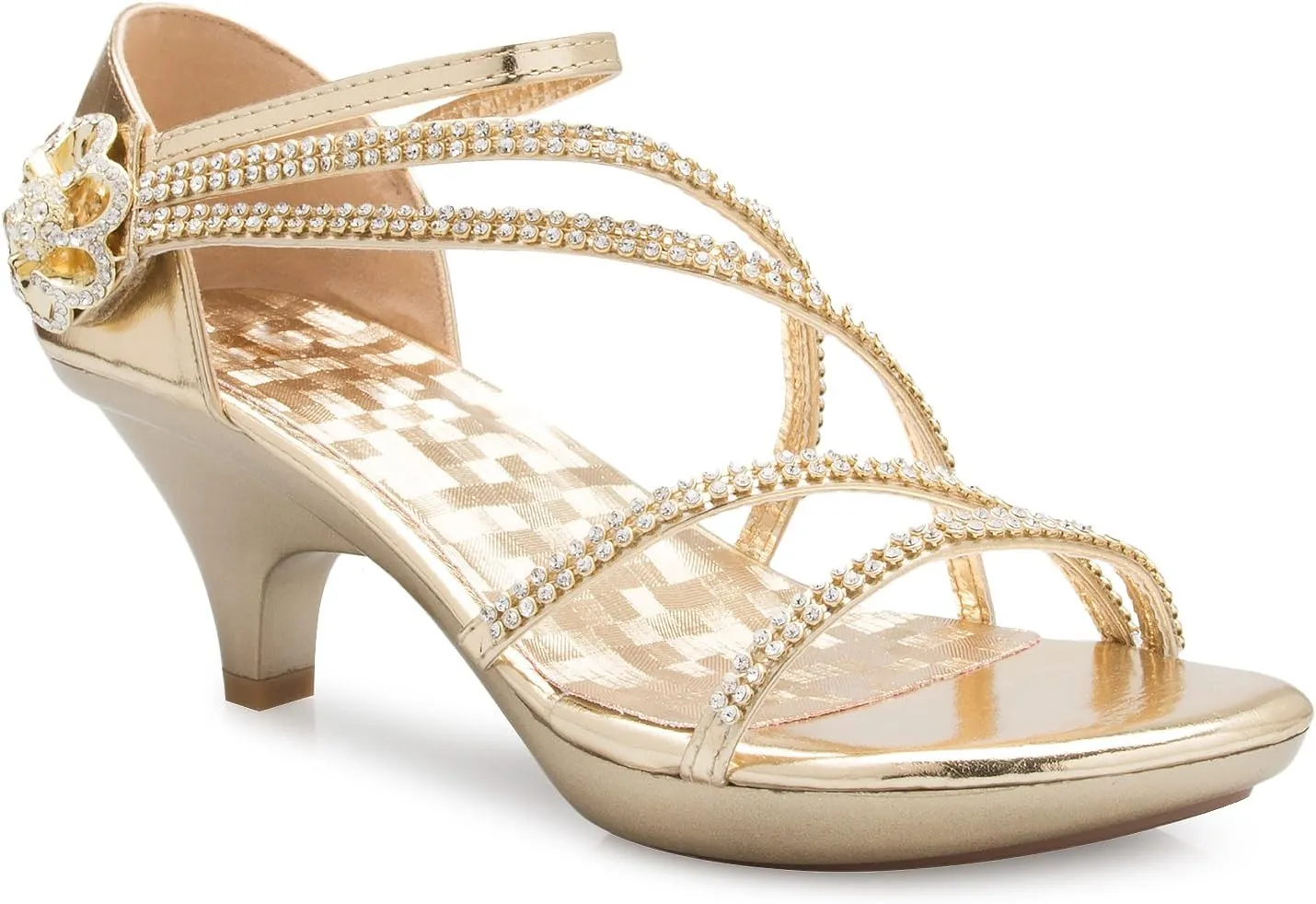 Women's Open Toe Strappy Rhinestone Dress Sandal Low Heel Wedding Shoes