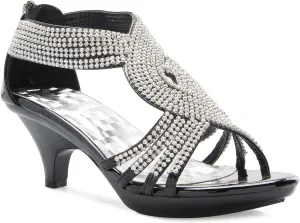 Women's Open Toe Strappy Rhinestone Dress Sandal Low Heel Wedding Shoes