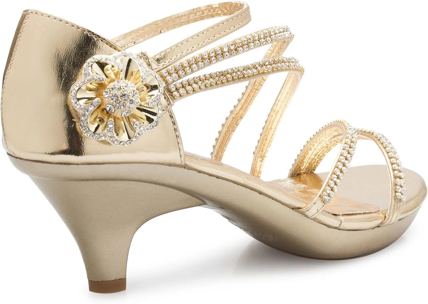 Women's Open Toe Strappy Rhinestone Dress Sandal Low Heel Wedding Shoes