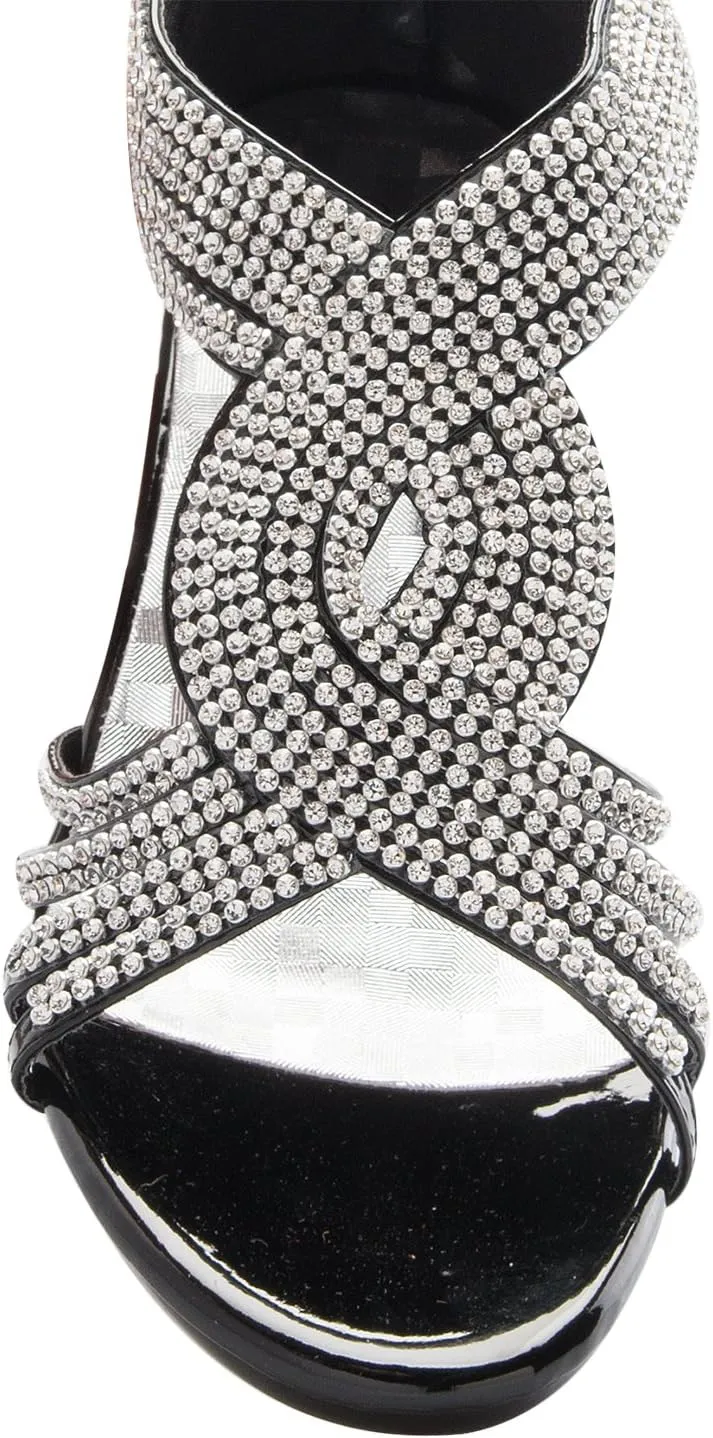Women's Open Toe Strappy Rhinestone Dress Sandal Low Heel Wedding Shoes