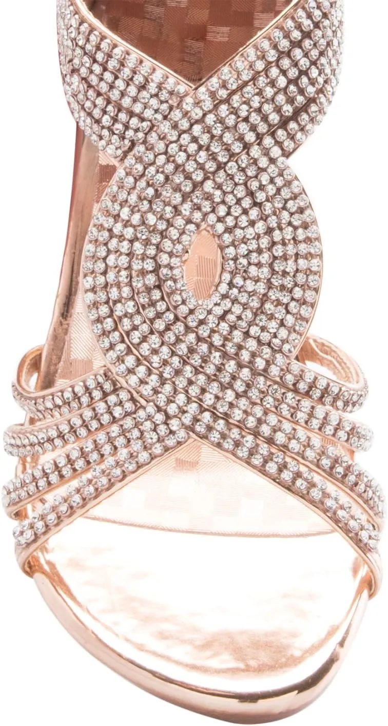 Women's Open Toe Strappy Rhinestone Dress Sandal Low Heel Wedding Shoes