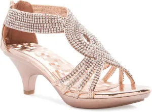 Women's Open Toe Strappy Rhinestone Dress Sandal Low Heel Wedding Shoes