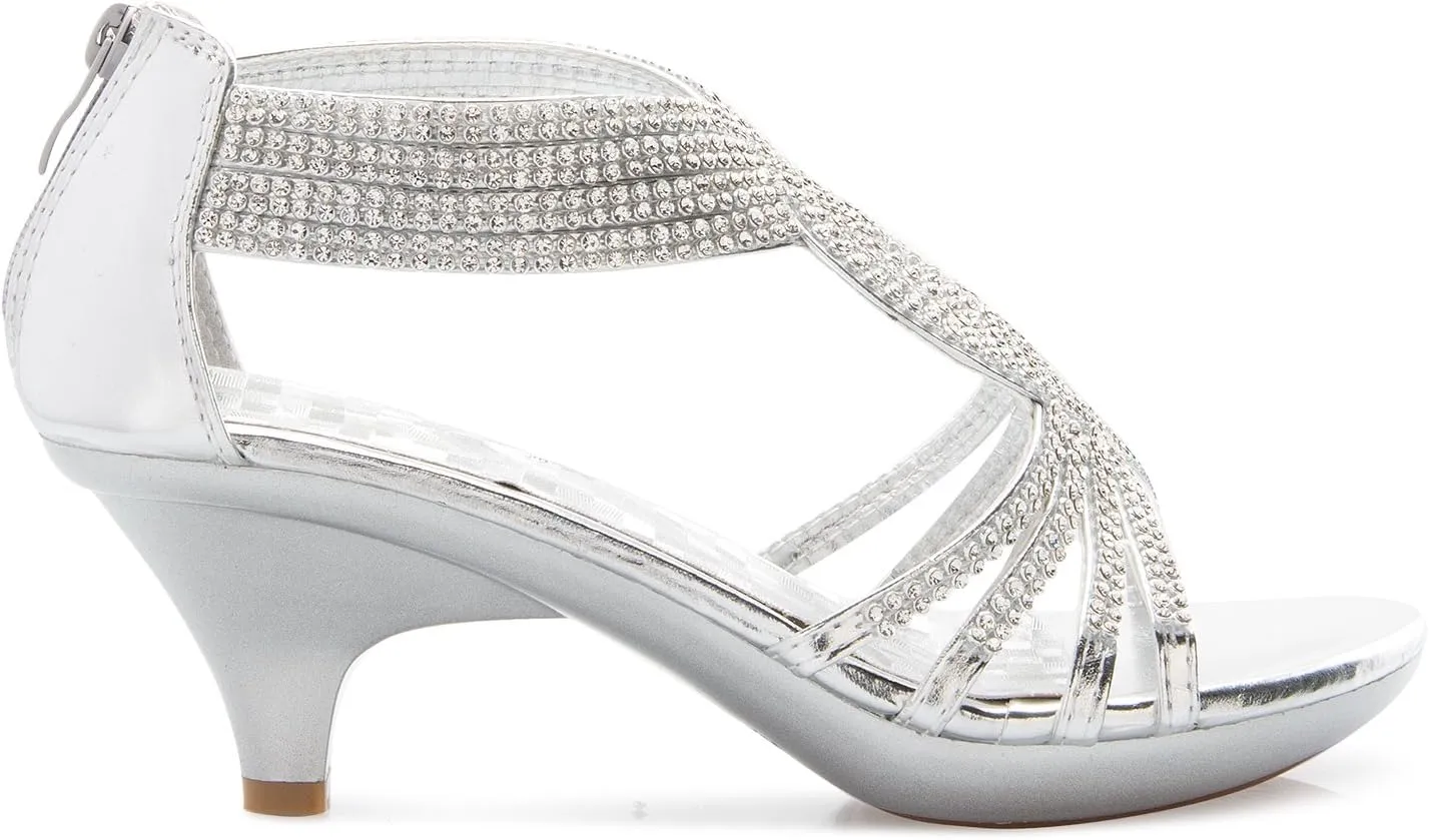 Women's Open Toe Strappy Rhinestone Dress Sandal Low Heel Wedding Shoes