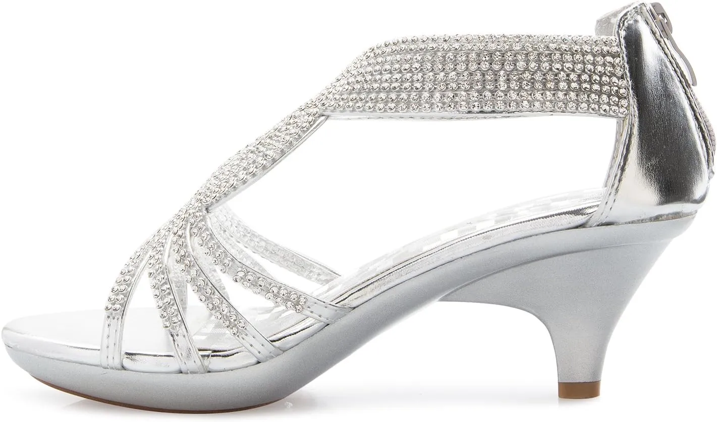 Women's Open Toe Strappy Rhinestone Dress Sandal Low Heel Wedding Shoes