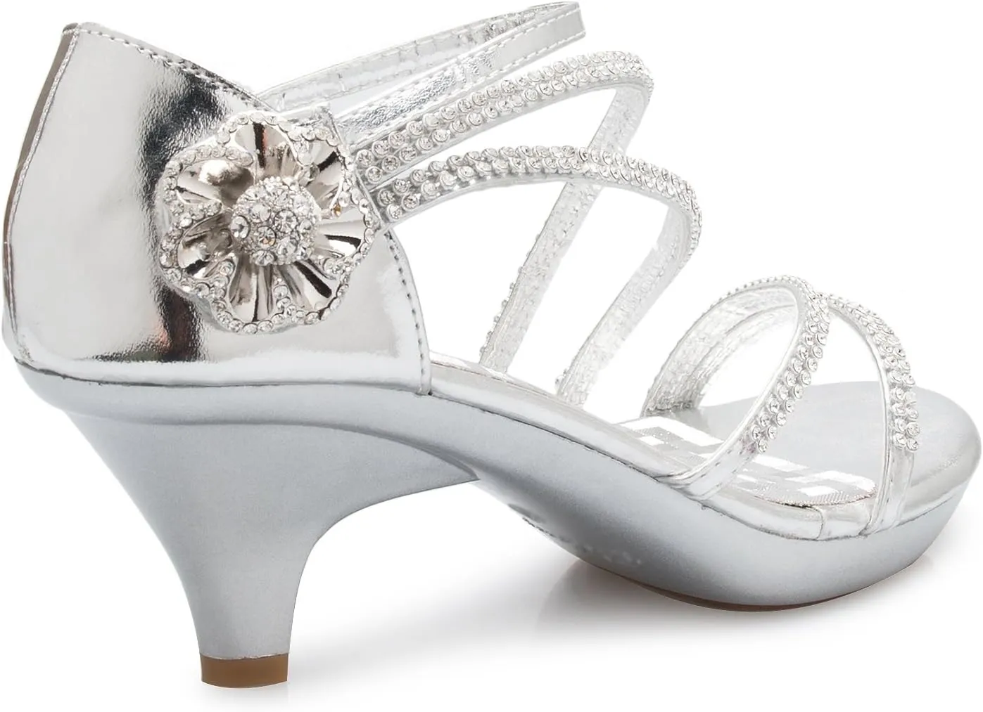 Women's Open Toe Strappy Rhinestone Dress Sandal Low Heel Wedding Shoes