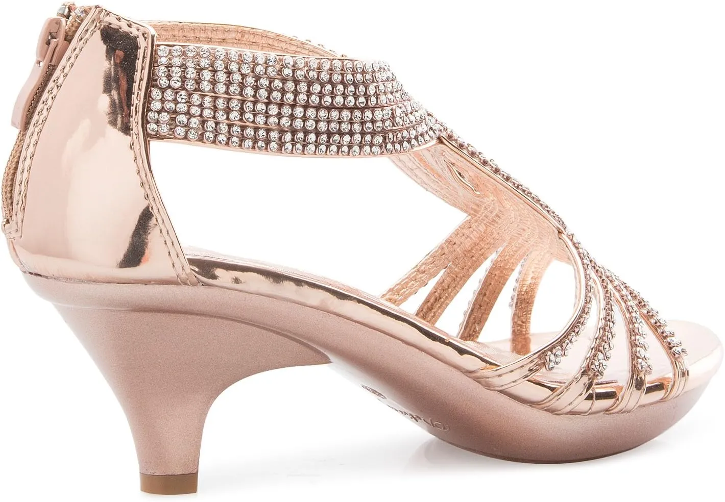 Women's Open Toe Strappy Rhinestone Dress Sandal Low Heel Wedding Shoes