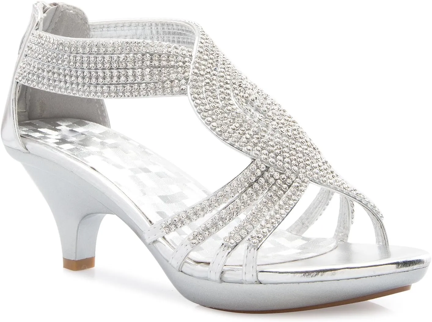 Women's Open Toe Strappy Rhinestone Dress Sandal Low Heel Wedding Shoes