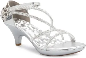 Women's Open Toe Strappy Rhinestone Dress Sandal Low Heel Wedding Shoes