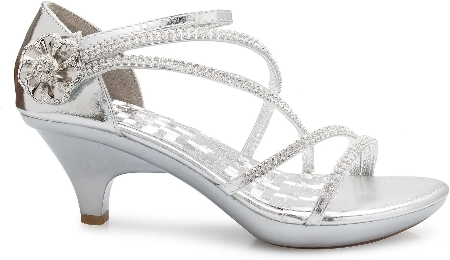 Women's Open Toe Strappy Rhinestone Dress Sandal Low Heel Wedding Shoes
