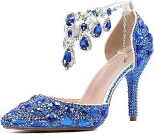 Women's Oversized Tassel Rhinestone High Heels Slim Heel Pointed Sandals Bride's Luxurious Rhinestone Wedding Shoes