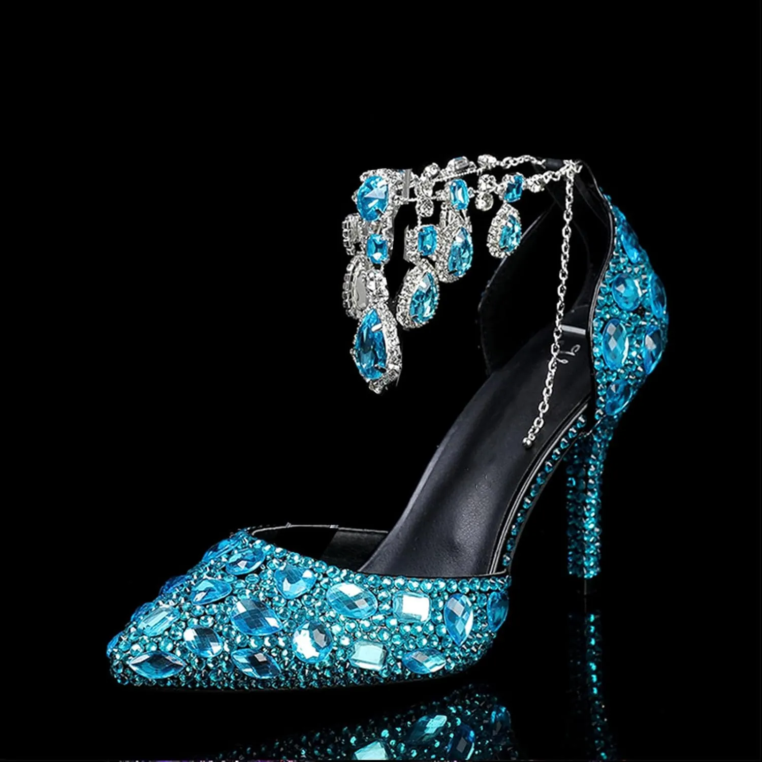 Women's Oversized Tassel Rhinestone High Heels Slim Heel Pointed Sandals Bride's Luxurious Rhinestone Wedding Shoes