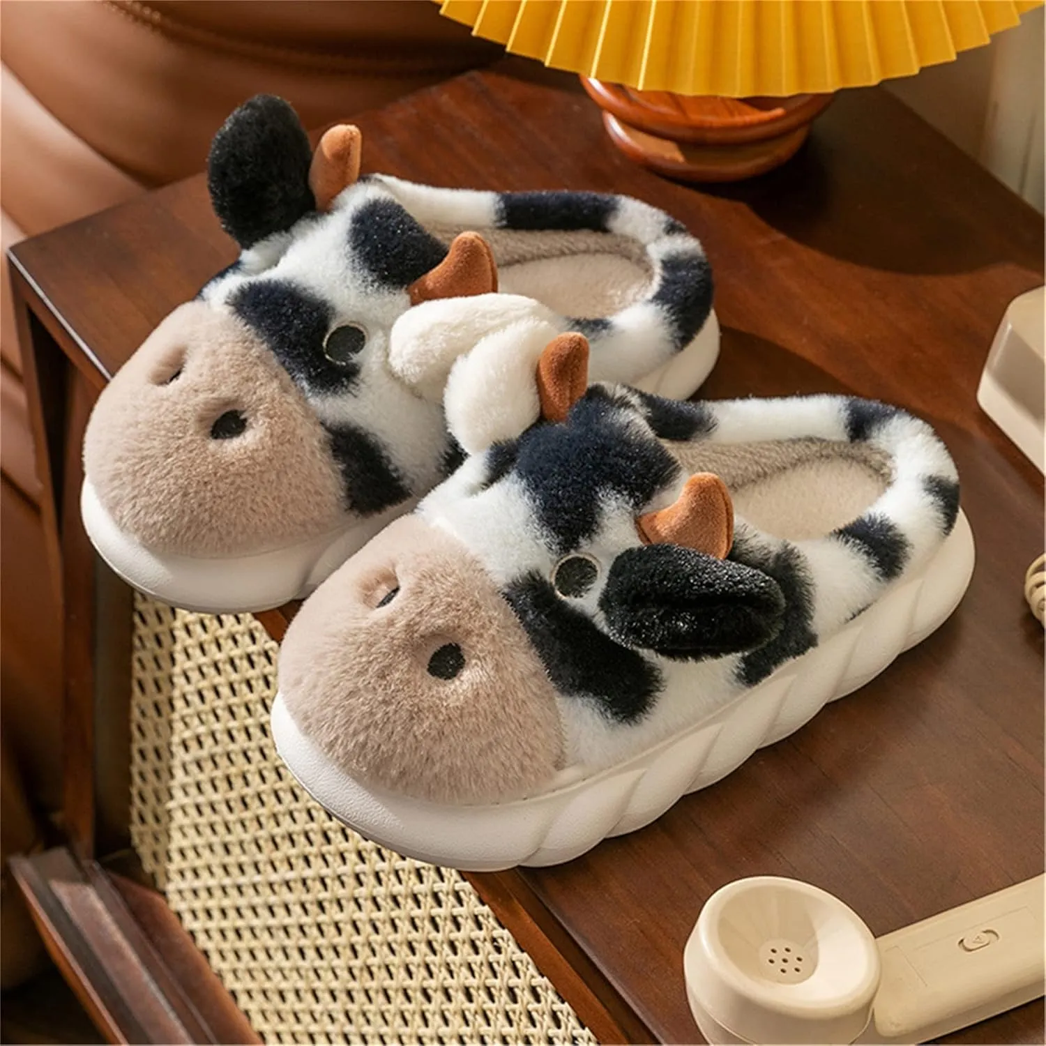 Women's Pig & Cow Animal Slippers - Soft Plush Cotton Winter Warm House Shoes