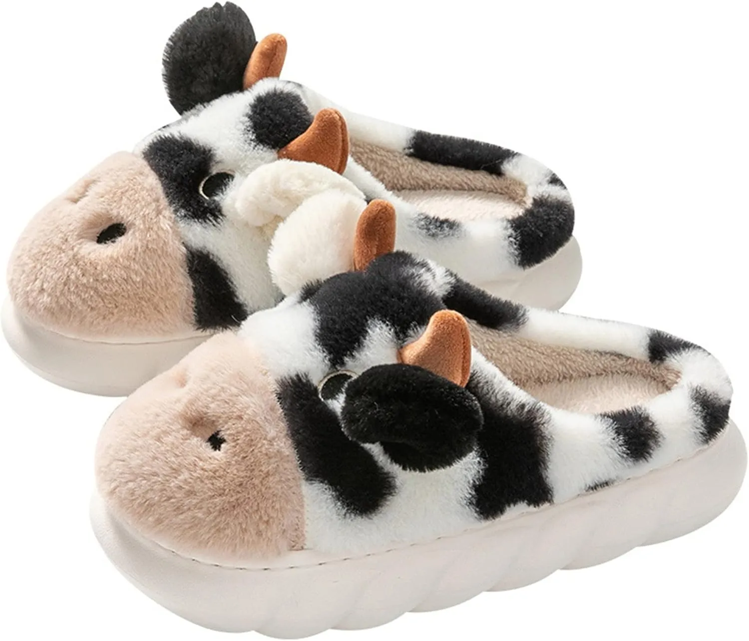 Women's Pig & Cow Animal Slippers - Soft Plush Cotton Winter Warm House Shoes