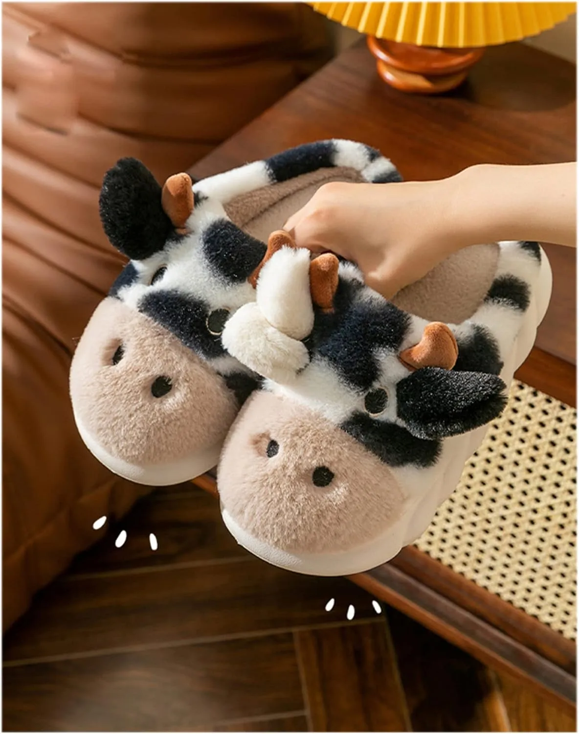 Women's Pig & Cow Animal Slippers - Soft Plush Cotton Winter Warm House Shoes