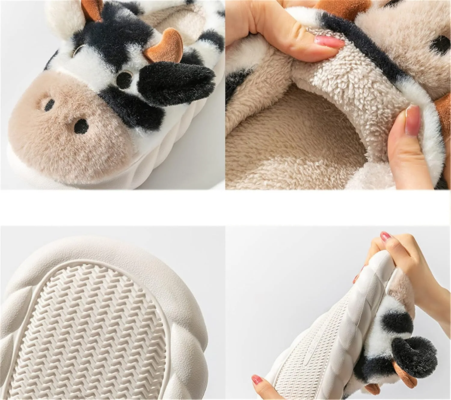 Women's Pig & Cow Animal Slippers - Soft Plush Cotton Winter Warm House Shoes
